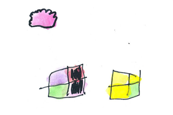 kids artwork of windows and cloud